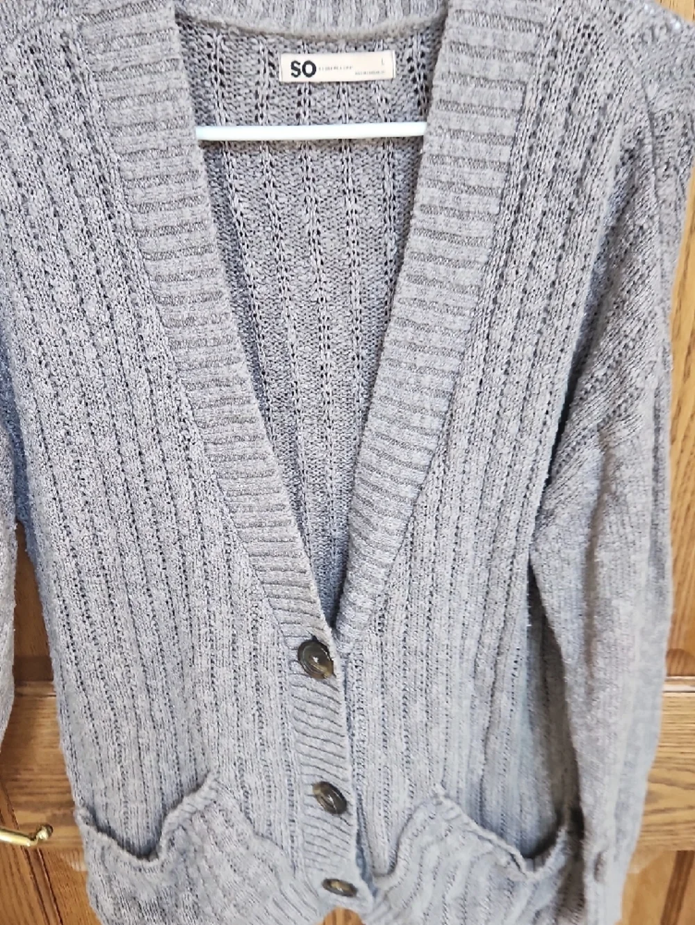 SO Gray Ribbed Open-Front Button Cardigan - Picture 3 of 8